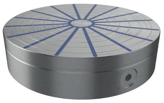 Neostar Kompaktní pólová deska z jednoho kusu oceli s radiálními póly Životnost (limit přebroušení) 5 mm Vhodný pro soustružení a broušení na kulato Velmi výkonný dvojitý neodymový magnetický systém