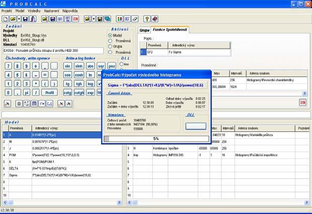 Obr.1 Pracovní plocha programu ProbCalc Má-li se uvedená metoda využívat při posuzování spolehlivosti konstrukcí případně i při jiných pravděpodobnostních výpočtech, pak musí být snadno aplikovatelná