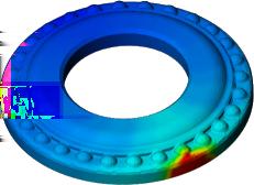 SOLIDWORKS Plastics Rozložení tlaku odvzdušnění ukazující umístění horkého bodu V místech, kde jsou na formě pozorovány vysoké tlaky odvzdušnění, můžete definovat