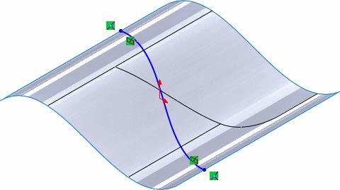 Skicování Tento splajn sahá přes několik ploch se vztahem Na povrchu. 4. Ve stromu FeatureManager rozbalte položku Surface-Extrude1 (Plocha-vysunutí1) a upravte Sketch1 (Skicu1). 5.