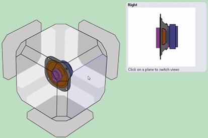 Základy SOLIDWORKS Roviny, které jsou zakryté, protože jsou v zadní části modelu, se rozkládají ze středu Voliče pohledů, aby je šlo snáze vybrat bez nutnosti otáčení modelu.