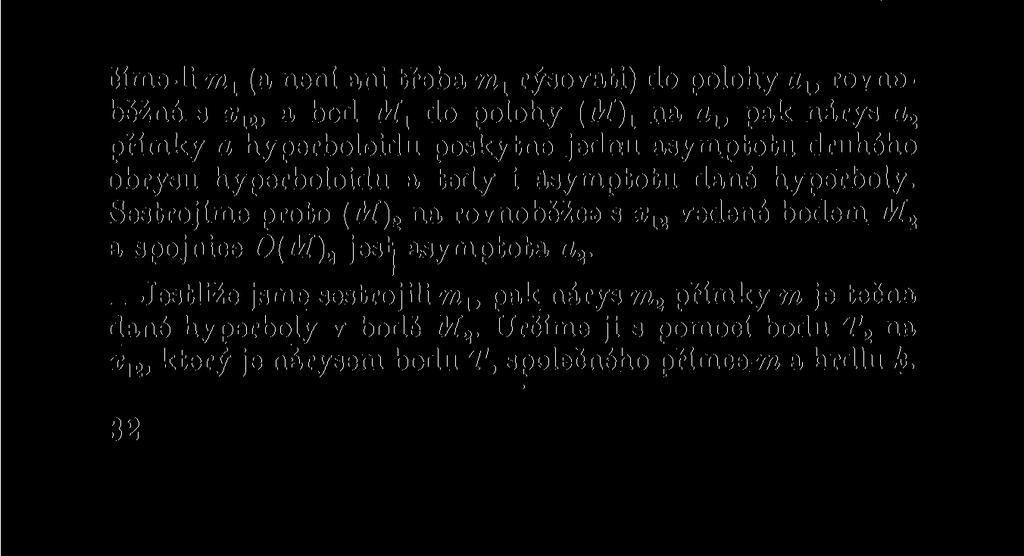 x) Hyperbola je dána hlavni osúu AB a bodem. Máme sestrojiti asymptoty hyperboly. V ose AB (obr.