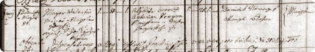 Příloha 4 Sňatek Valentina Majera s Alţbětou Pergrovou 2. června 1806 Zápis o druhém sňatku Valentina Majera Přepis: Datum sňatku: 2.