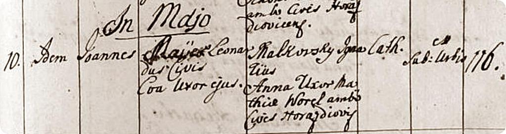Příloha 6 Křest Jana Majera 10. května 1775, narozeného v Horaţďovicích 116 Latinský zápis o křtu Jana Majera Přepis do češtiny: Dne 10.