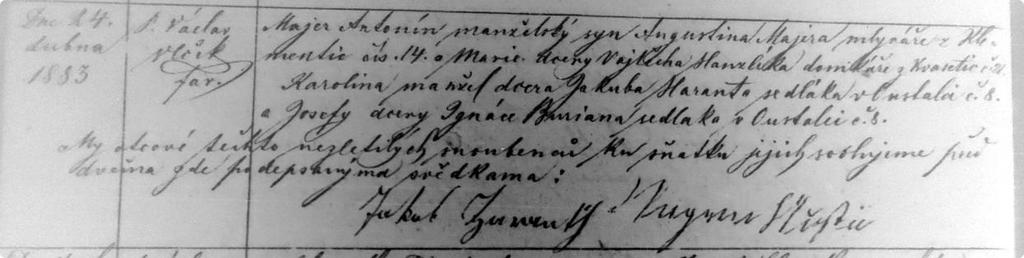 Příloha 17 Sňatek Antonína Majera s Karolínou Harantovou 24. dubna 1883 