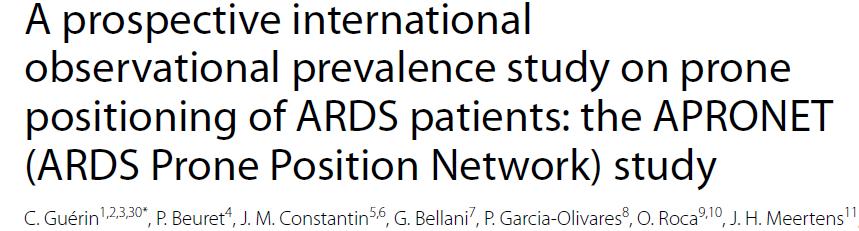 Jednodení prevalenční studie, 4 dny 3/7/10/2016 a 1/2017 141 ICU, 20 zemí Vstupní kritéria - ARDS, věk 18, UPV Screenováno 6723 pacientů, 735 mělo ARDS Primární cíl: prevalence