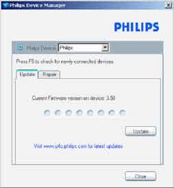 Program Philips Device Manager nainstalujte z přehrávače, nebo stáhněte jeho nejnovější verzi ze stránek www.philips.com/support. 5.