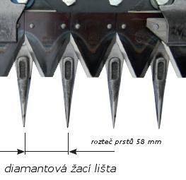 Rozteč žacích prstů pro daný druh píce a půdu Rapid nabízí tři typy střihu prstových žacích lišt: střední - diamantová - normální.