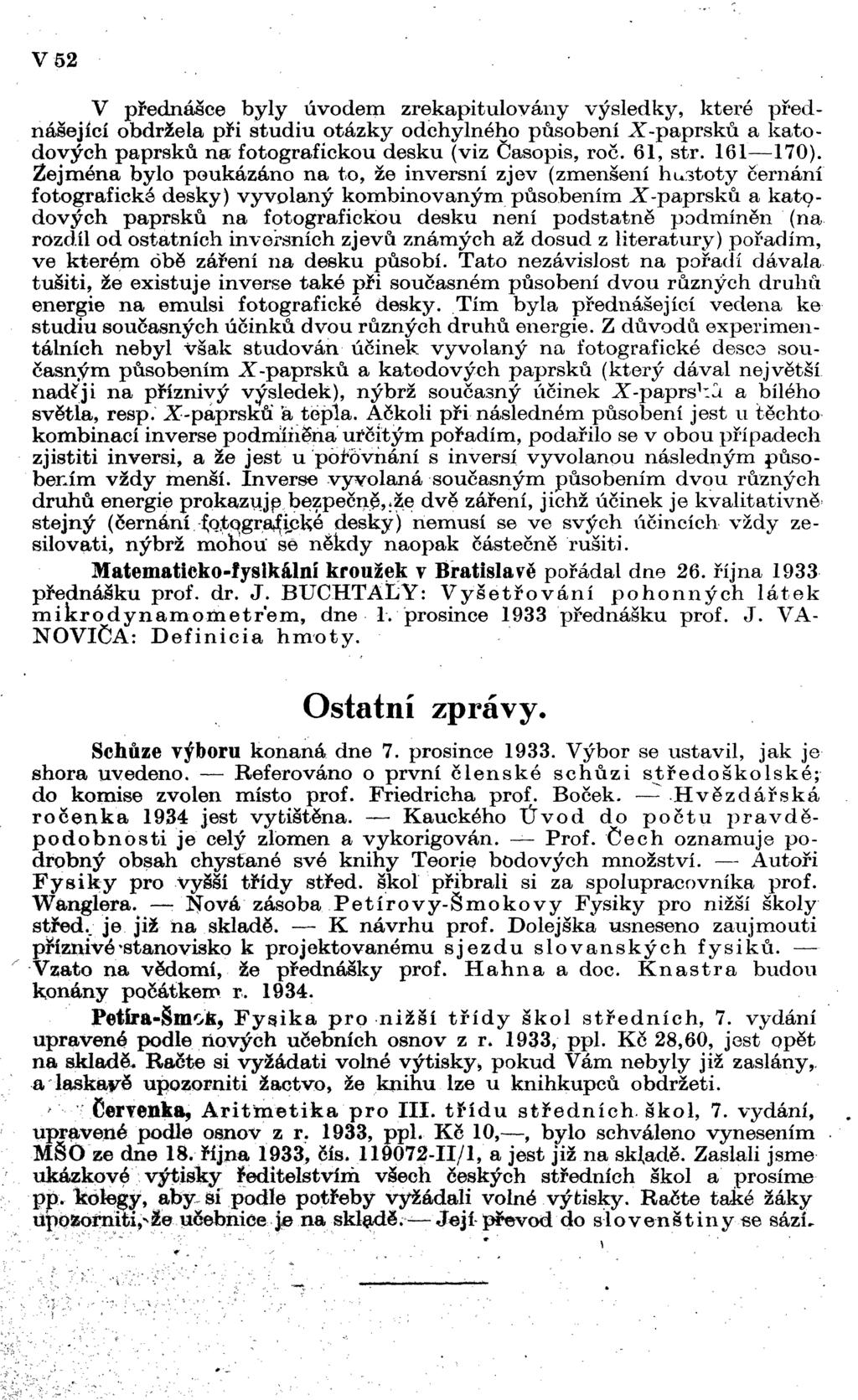 V 52 Ostatní zprávy.