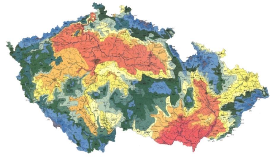 Jak vyplývá z obrázku 4, na území Vysočiny převládají oblastí mírně teplé až chladné.