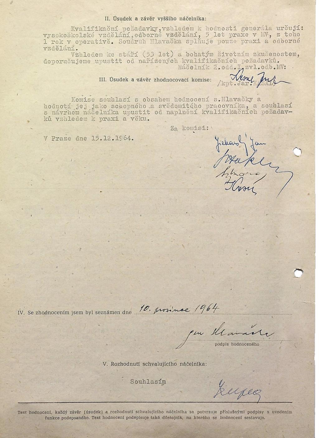 Dokument 2: Služební hodnocení Ludvíka Hlavačky z roku 1964 2/2 4 ABS, Fond Personální spisy