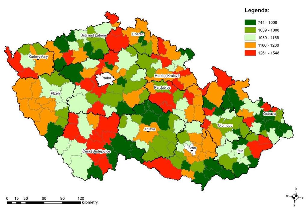 Obrázek 5: Náklady na skládkování SKO v obcích bez skládky na svém území v rámci ORP r. 2014 IURMO, 2015 4.3. Náklady na energetické využití SKO z obcí ČR Tabulka č.