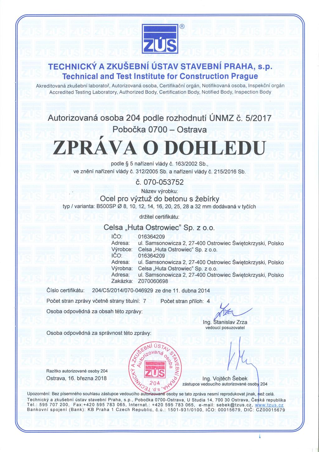\ /? TECHNICKY AzKu i:bni USTAV STAVEBNi PRAHA, s.p.