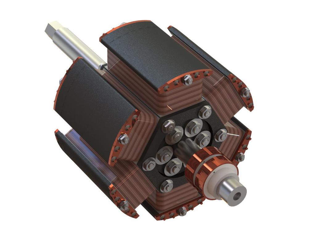 .4. Rotor Magnetický obvod rotoru byl složen ze mm plechů a stažen za pomoci šroubů s dalšími částmi rotoru. Pomocí nosných kamenů je připevněn rotorový paket k hřídeli.
