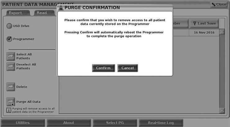 4. Select the Delete button to initiate the deletion of the selected patient data.