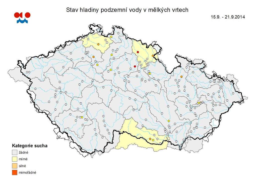 E. Podzemní vody V podzemních vodách je stav sucha definován pomocí pravděpodobnosti výskytu dané hladiny ve vrtu v daném kalendářním měsíci.