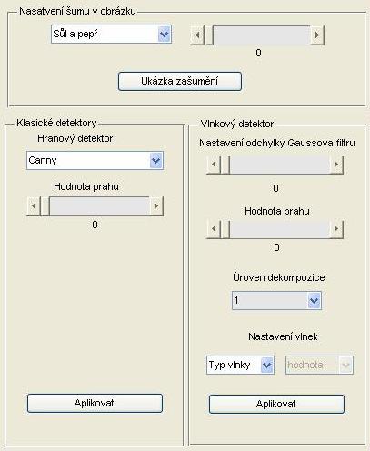 8. Funkce samotného programu Program na detekci hran umožňuje aplikování několika klasických hranových detektorů, jako je Sobelův operátor, Prewittové operátor, Roberstův operátor, Laplaciánův