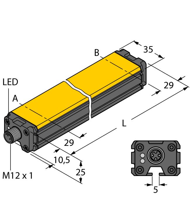 kvádr, hliník / plast různé způsoby montáže zobrazení měřicího rozsahu pomocí LED necitlivost vůči rušivým elektromagnetickým polím extrémně krátká mrtvá zóna rozlišení 12 bitů 4drát, 15 30 VDC
