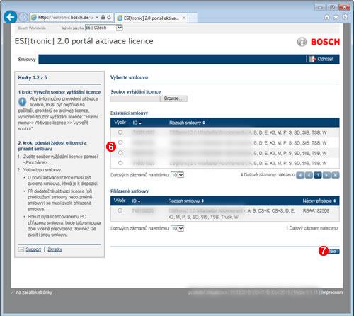 Zobrazí se přehled smlouvy. Zvolte <Browse...> (Procházet). Zobrazí se dialogové okno "Choose File to Upload" (Zvolit soubor pro odeslání). Zvolte soubor vyžádání licence "licenserequest.blr", např.