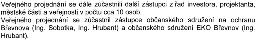 Veøejného projednání se dále zúèastnili další zástupci z øad investora, projektanta, mìstské èásti a veøejnosti v poètu cca 10 osob.