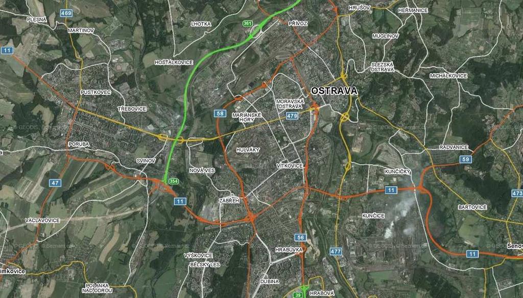 Přehledná situace v ortofotomapě s orientačním vyznačením oblasti