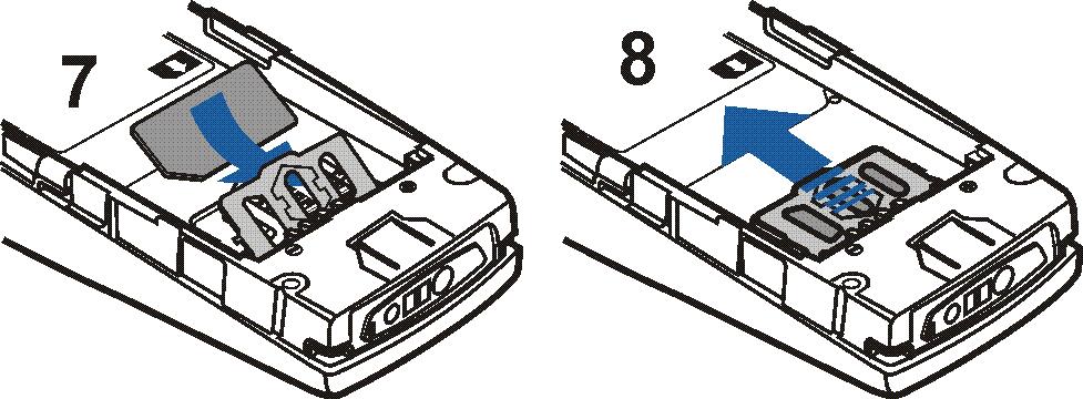 Zasuòte SIM kartu do dr¾áku SIM karty (7).