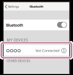 4 Dotkněte se volby []. Ozve se hlasové upozornění Bluetooth connected (Bluetooth připojeno). Tip Výše uvedený postup slouží jako příklad.