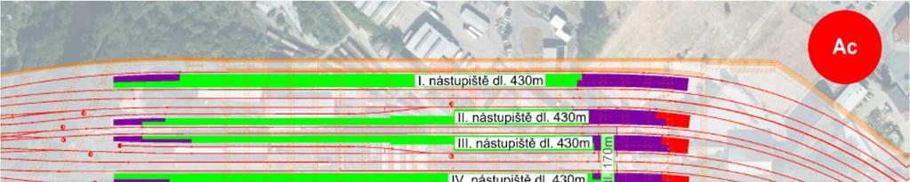 500 m, což p ipadá na jazykové nástupišt a na severní konce prvních ty nástupiš.