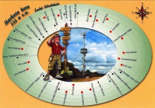 Rozhledna na Mackově hoře - 524 m n. m. - vznikla v roce 2001, kdy ji nechala vybudovat telekomunikační společnost Telefonica O2.