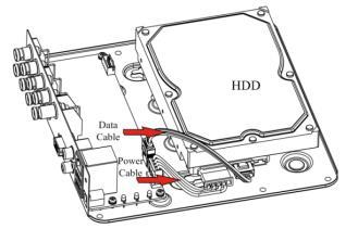 2) K HDD připojte datový kabel a napájecí kabel.