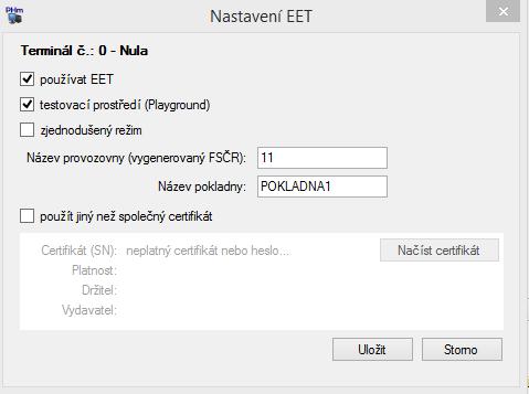 Tento zjednodušený režim je třeba mít povolen coby výjimku od Finanční správy. Název provozovny je nutné vyplnit tak, jak bylo přiděleno FS (www.daneelektronicky.cz).