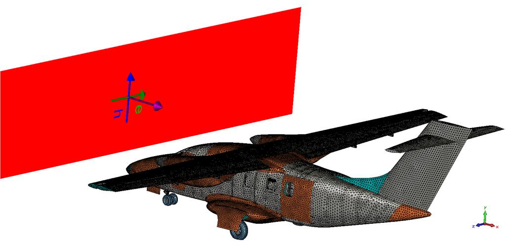 Při ozařování rovinnou vlnou se nastaví podmínky tak, že kolem letounu je nekonečný volný prostor a pod letounem je ideální zemnící plocha (E t =0).