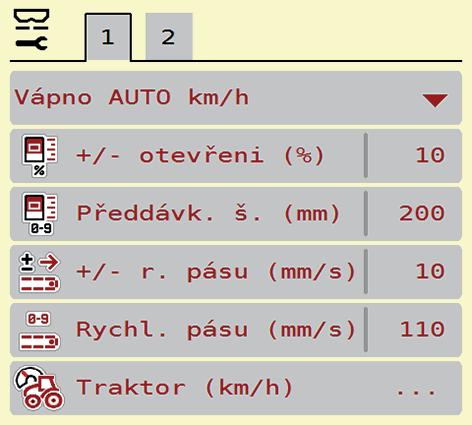 Obsluha AXENT ISOBUS.7 Nastavení stroje V tomto menu se provádějí nastavení pro traktor a pro stroj. Vyvolejte menu Nastavení stroje. Obrázek.