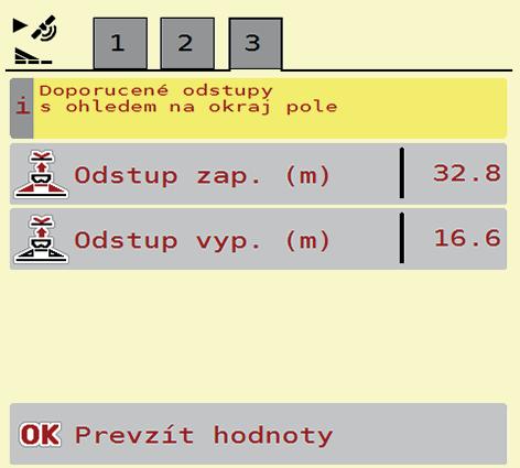 metrech) vzhledem k mezi pole, od které se zavírají dávkovací hradítka. Strana 8 Strana 85 Na této stránce můžete ručně upravovat hodnoty parametrů.