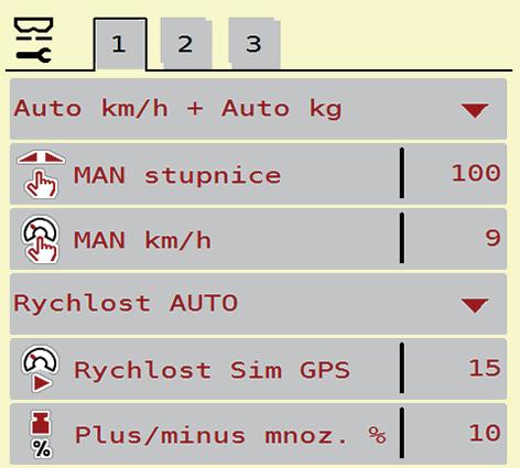 Submenu Význam Popis Provozní režim Stanovení automatického nebo ručního provozního režimu. Strana 9 MAN stupnice MAN km/h Zdroj rychlosti/signálu Rychlost Sim GSP Nastavení ruční hodnoty stupnice.