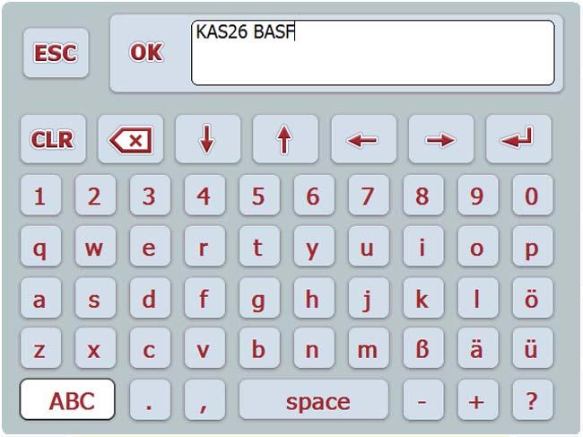 Obsluha AXIS-H ISOBUS.11 Speciální funkce.11.1 Zadání textu V některých menu můžete zadávat volně editovatelný text, přičemž se na displeji zobrazují 2 různá vstupní okna. Obrázek.