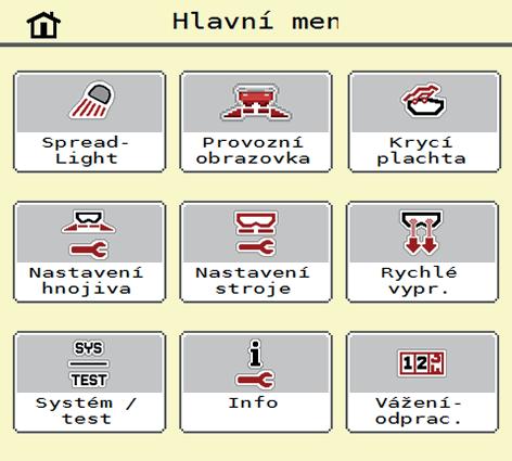 Obsluha AXIS ISOBUS.3 Hlavní menu Obrázek.1: Hlavní menu AXIS ISOBUS Hlavní menu zobrazuje nabízená submenu.