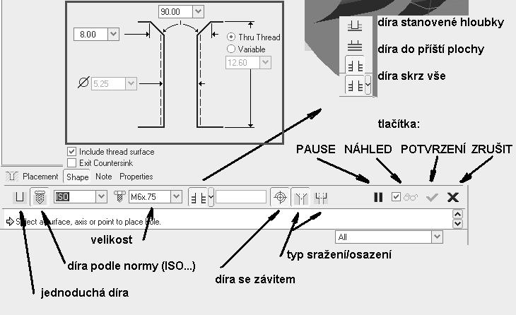 Kótu průměru vytvoříme tak, že ukážeme na úsečku kótovaného průměru, na osu, opět na úsečku a kliknutím prostředním tlačítkem kótu umístíme. 4.