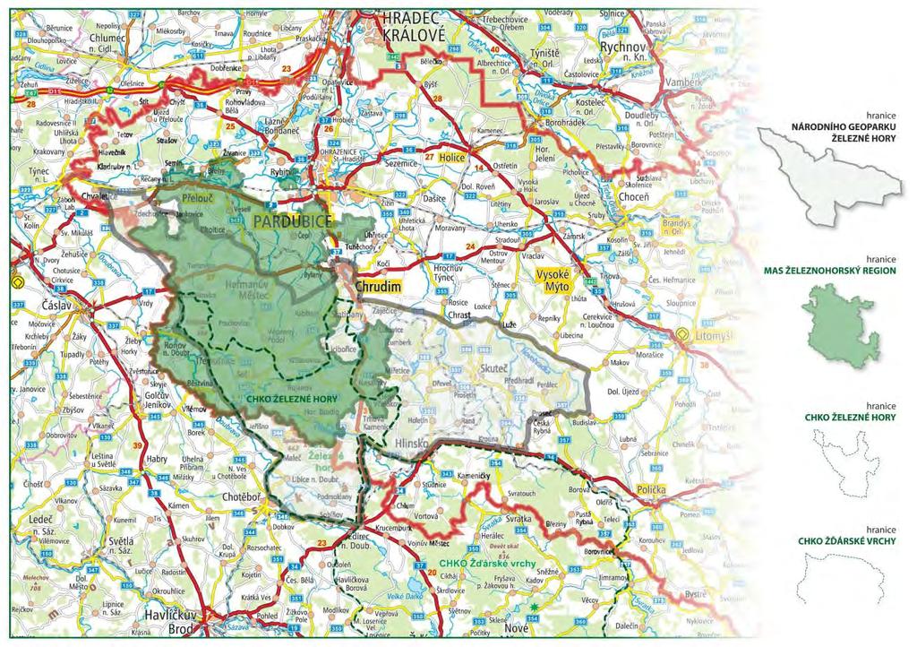 Mapa 4 Širší územní vztahy: ŽR CHKO Železné hory Národní geopark ŽH Zdroj: MAS ŽR Evropsky významných lokalit, které se vyskytují na území MAS ŽR, v rámci Soustavy chráněných území Natura 2000 v