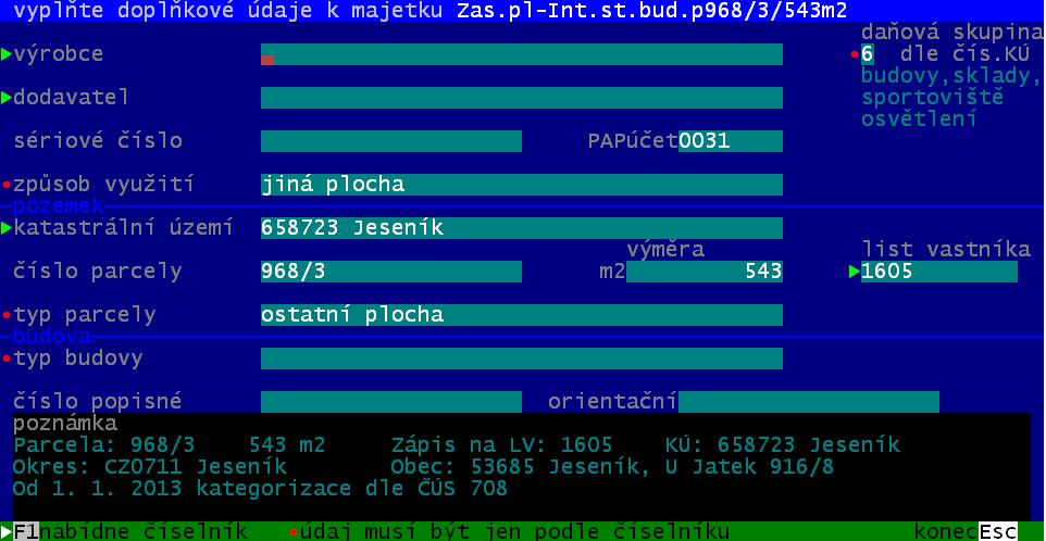 další sledované údaje majetku Protože někteří uživatelé si další důležité údaje o majetcích ukládají do poznámky (a s ní se nepracuje zas až tak jednoduše), rozhodli jsme se přidat několik dalších