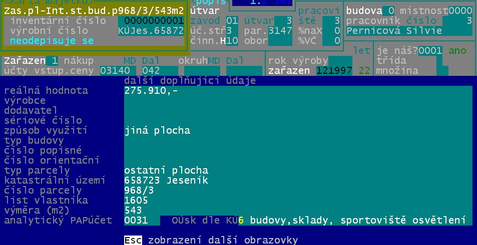- 3. skupina je pro budovy: typ budovy / číslo popisné / číslo orientační - PAP účet = program do karty dosadí automaticky sám při převodu na novou verzi - pro organizace v Olomouckém kraji = daňová