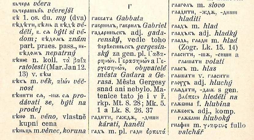 uvedeme vždy ke každé podkapitole ukázku ze slovníčku, a to z vydání novějších.
