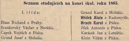 ukázka části seznamu studujících na konci školního roku