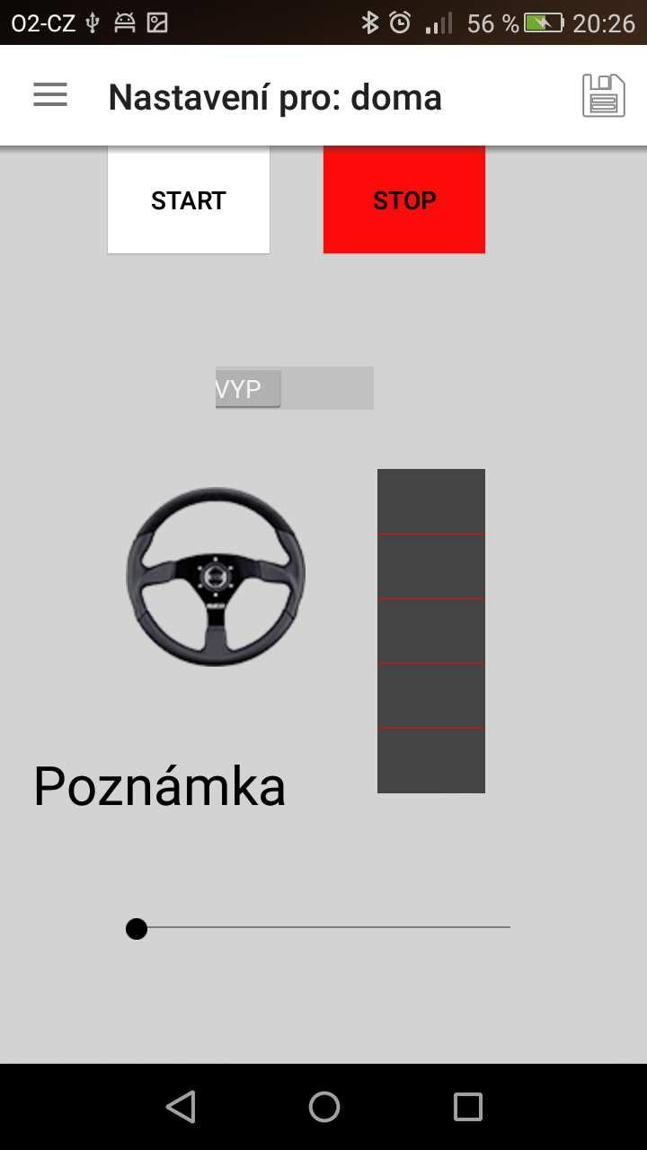 Obrazovka nastavení ovládání: Na Obrazovce nastavení ovládání si uživatel může nastavit a upravit jeho ovládání, kterým později bude ovládat vzdálené zařízení.