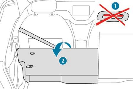 Ergonomie a komfort Vrácení opěradla zpět Opěrky hlavy Doporučení F Zvedněte opěradlo 2. F Zajistěte jej, červený indikátor ovladače 1 už není vidět.