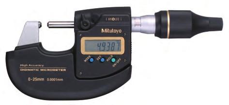 Mikrometr třmenový digitální MITUTOYO odečítání 0,001 mm měřicí doteky tvrdokov, 6,5 mm stupnice na uínku pouzdře matově chromována, 1 mm měřicí síla: 5-10 N - řehtačka ez výstupu dat ORIGIN