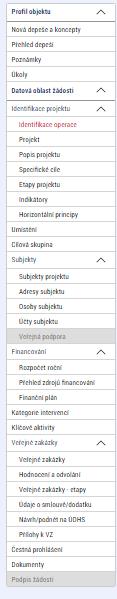 ZÁKLADNÍ PRÁCE Uživatel vyplňuje záložky postupně (!!!) podle navigačního menu v levé části obrazovky. Používat Internet Explorer!