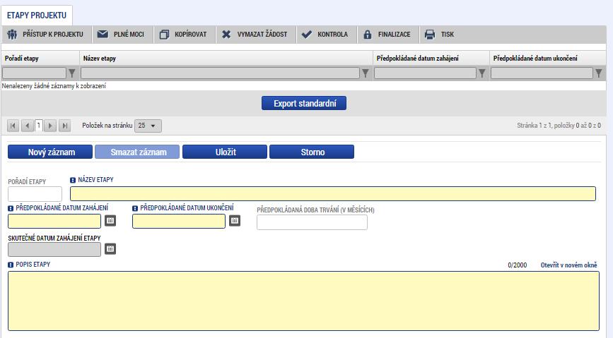 ZÁLOŽKA ETAPY PROJEKTU Pokud