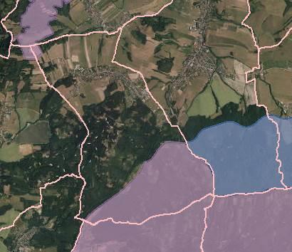 Obr. 2: Poloha lokalit soustavy Natura 2000 ve vztahu k hranicím zájmového území k.ú. Hostašovice (podkladová data ČÚZK). EVL Kojetínské vrchy PO Beskydy EVL Beskydy 4.