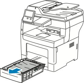 Odstraňování problémů 4. Vyjměte zásobník mírným nadzvednutím jeho přední části a vytažením z tiskárny. 5. Vyjměte veškerý zmačkaný papír v zásobníku a také veškerý papír zaseknutý v tiskárně. 6.